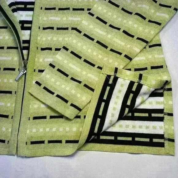 MISOOK Knit Zip Collared Sweater Cardigan Jacket Green Black White Dash Women M - Picture 8 of 10